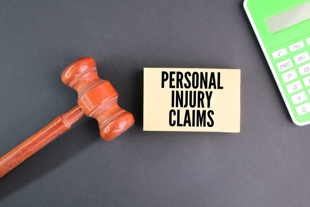 judge's gavel, calculator and paper with the words PERSONAL INJURY CLAIMS