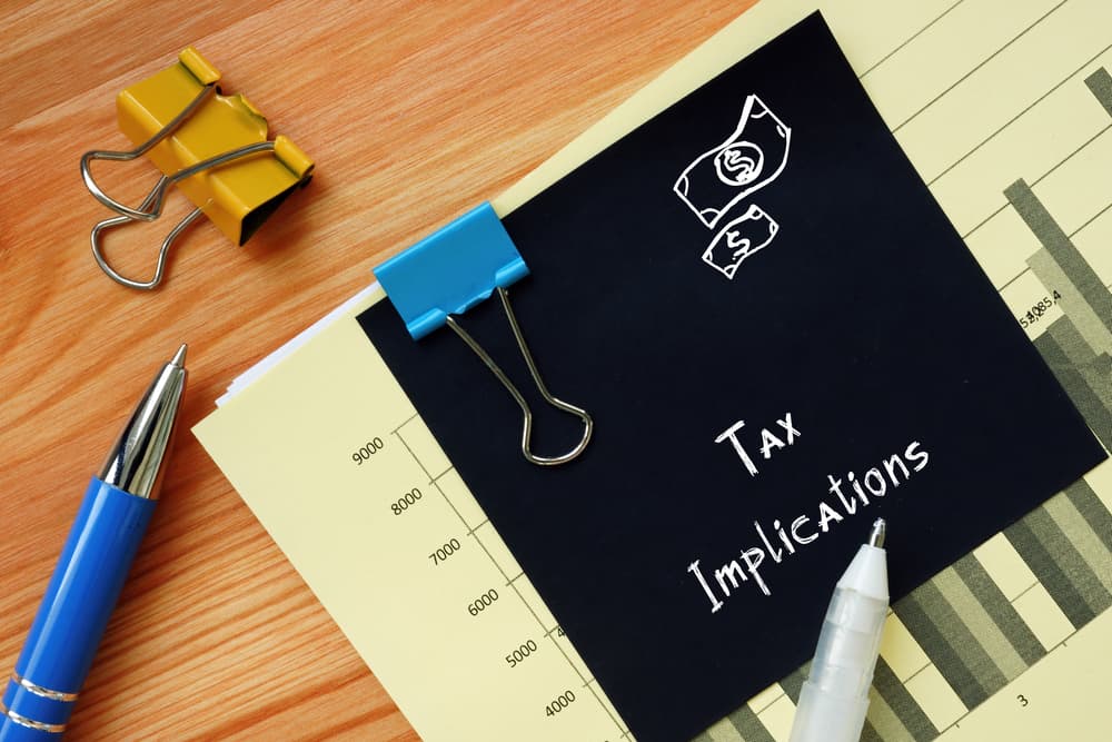 Tax Implications with inscription on the piece of paper.