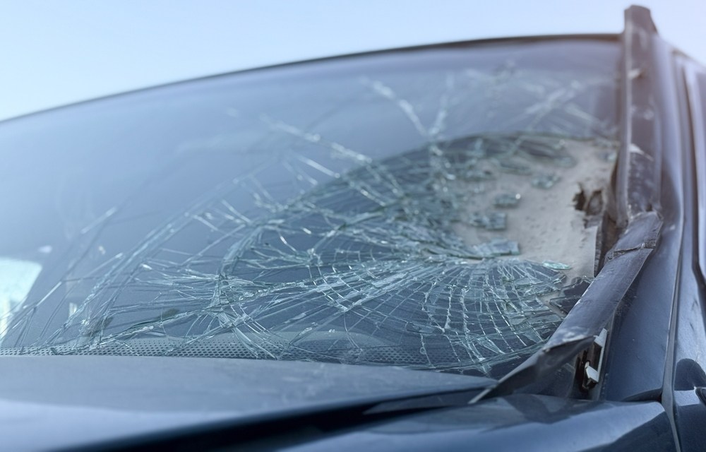 Shattered windshield damage from a Silver Springs Shores car accident in Ocala